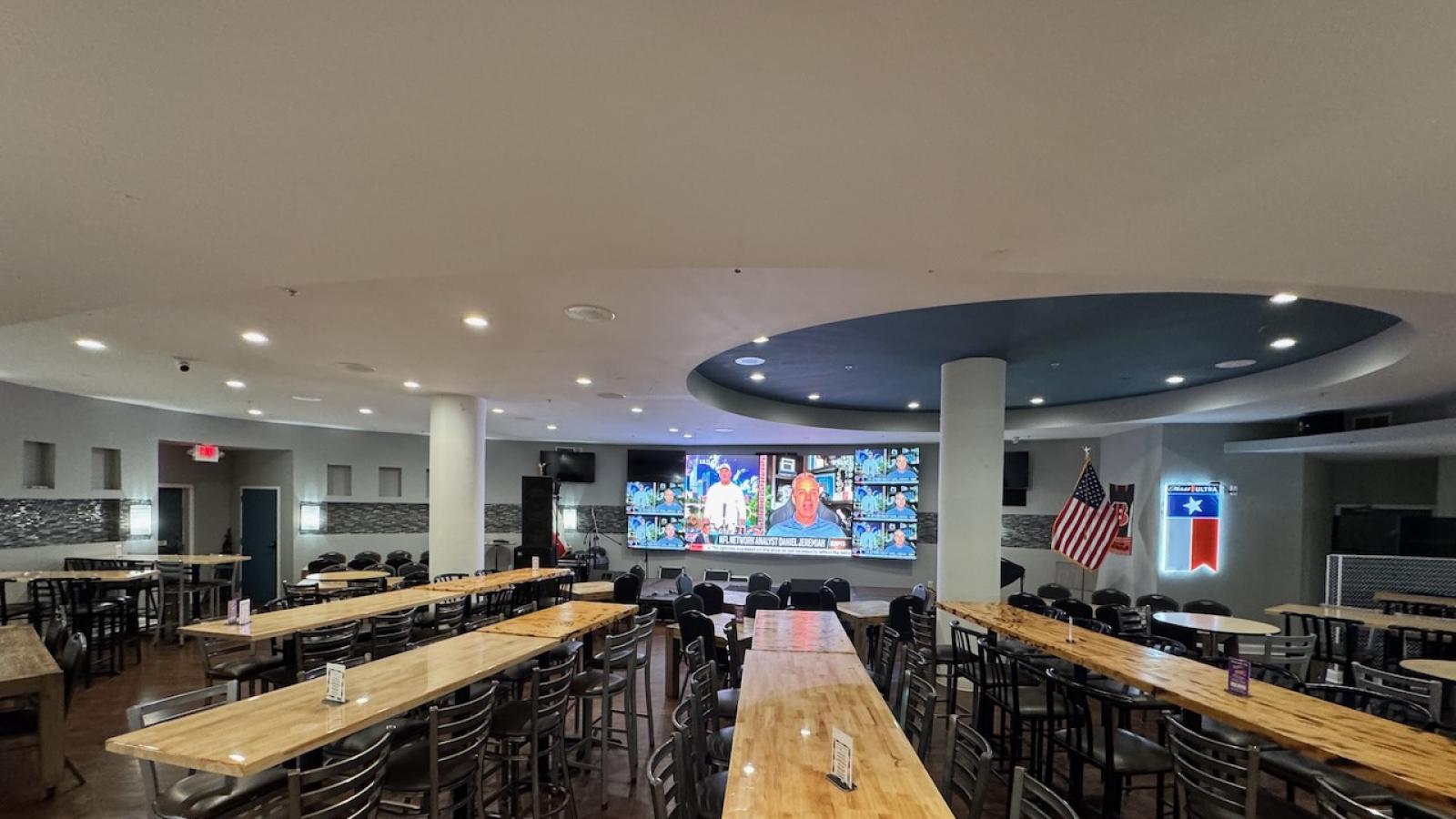 Inside the Video Wall Room at the Arc Light Bar & Grill Inside the Clarion Hotel at 441 Rio Concho Dr.