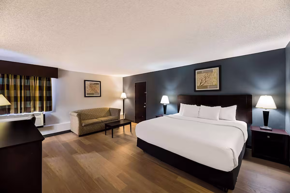 A typical King Bed suite at the Clarion Hotel in San Angelo, Texas