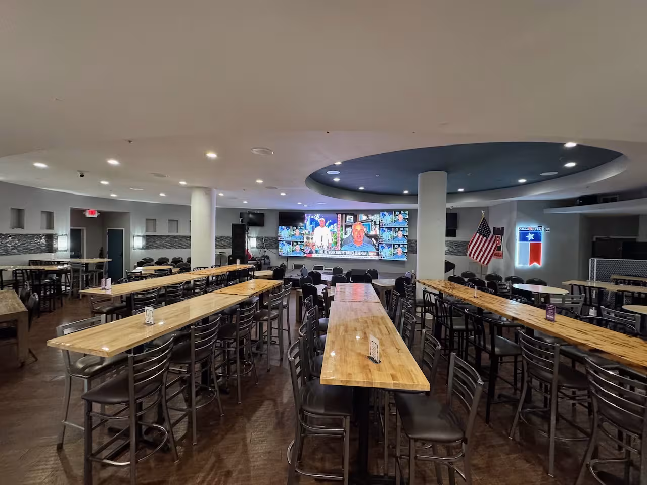 Inside the Video Wall Room at the Arc Light Bar & Grill Inside the Clarion Hotel at 441 Rio Concho Dr.