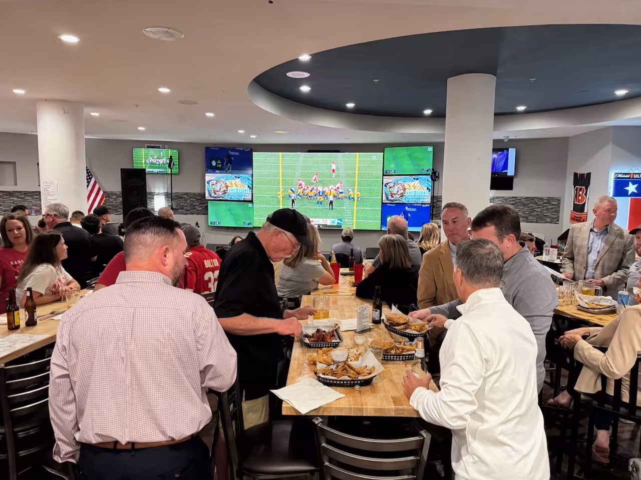 Inside the Video Wall Room at the Arc Light Bar & Grill Inside the Clarion Hotel at 441 Rio Concho Dr.
