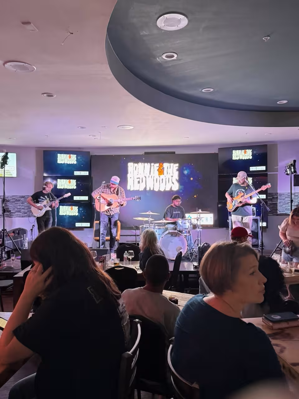 Inside the Video Wall Room at the Arc Light Bar & Grill Inside the Clarion Hotel at 441 Rio Concho Dr.