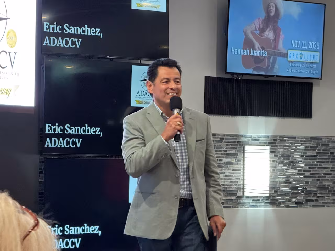 Inside the Video Wall Room at the Arc Light Bar & Grill Inside the Clarion Hotel at 441 Rio Concho Dr.